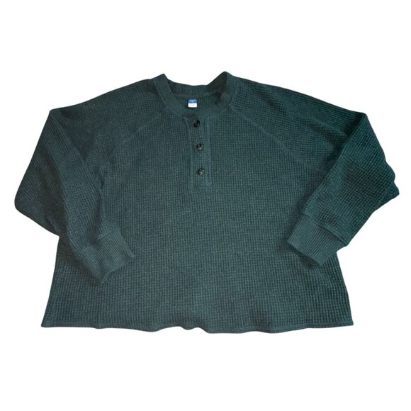 Old Navy Plush Tee--Long Sleeve Waffle Knit Shirt-Green-XL-GUC - Picture 1 of 7
